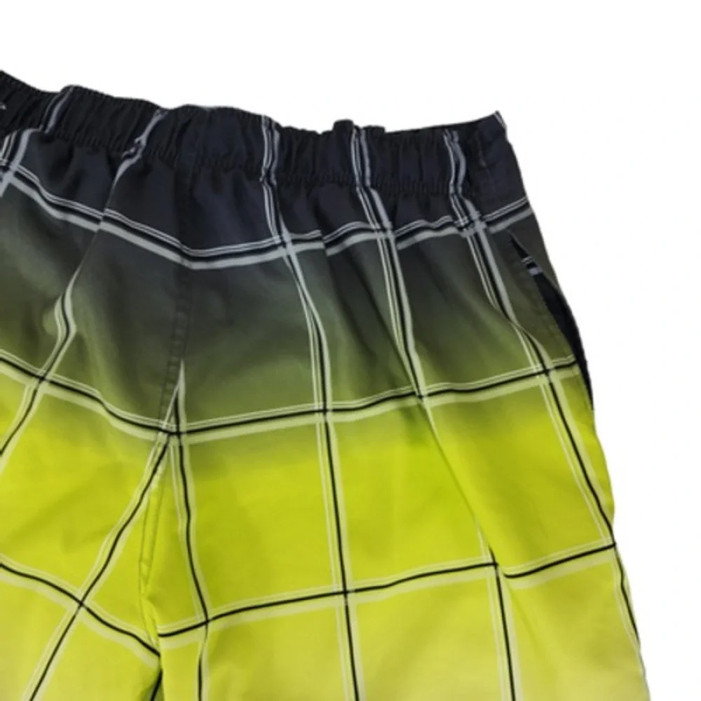 OP Ocean Pacific Board Short L 36-38 Men‎ Windowpane Plaid White Yellow Ombre